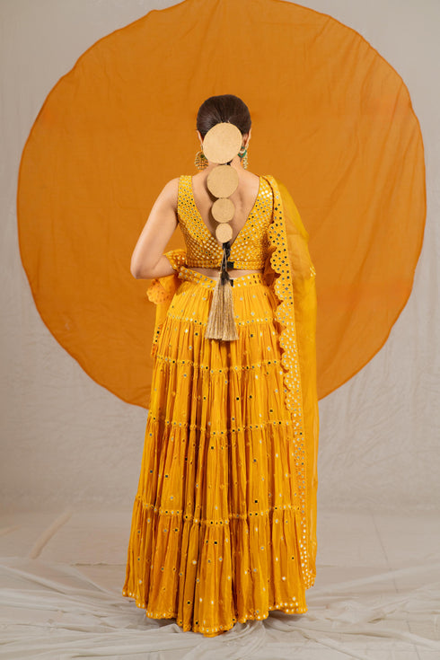 Kzari Opulent Granola Kanch Mirror Lehenga Choli with Dupatta